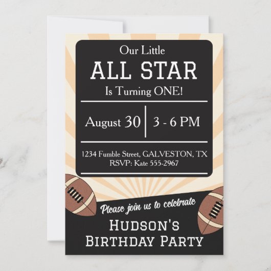 Fall Football All Star Birthday Party Invitation Kaart (Voorkant)