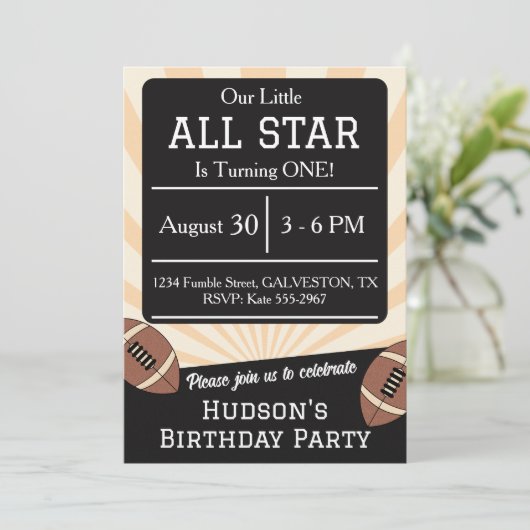 Fall Football All Star Birthday Party Invitation Kaart (Staand voorkant)