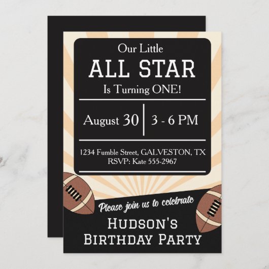 Fall Football All Star Birthday Party Invitation Kaart (Voorkant / Achterkant)
