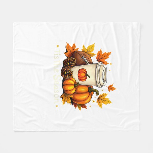 Fall Football Tis The Season Pumpkin Autumn Coffee Fleece Deken (Voorkant (Horizontaal))