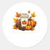 Fall Football Tis The Season Pumpkin Autumn Coffee Ronde Sticker (Voorkant)