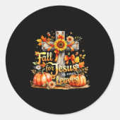 Fall For Jesus Christian Pumpkin Autumn Cross  Ronde Sticker (Voorkant)