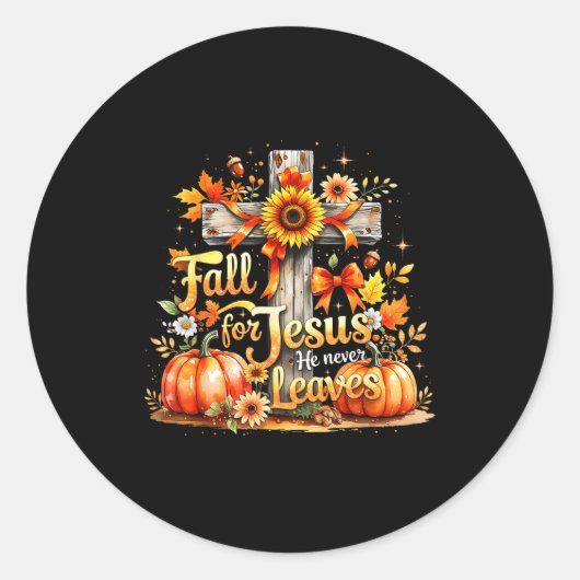 Fall For Jesus Christian Pumpkin Autumn Cross  Ronde Sticker (Voorkant)