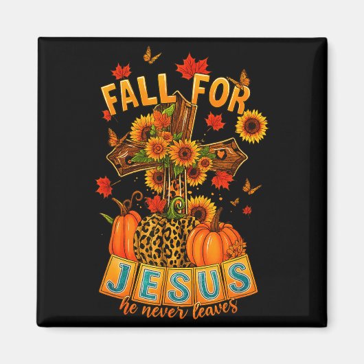 Fall For Jesus He Never Leaves Cross Faith Pumpkin Magneet (Voorkant)