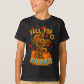 Fall For Jesus He Never Leaves Cross Faith Pumpkin T-shirt (Voorkant)