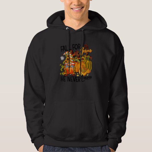 Fall For Jesus He Never Leaves Gnome Pumpkin Hello Hoodie (Voorkant)