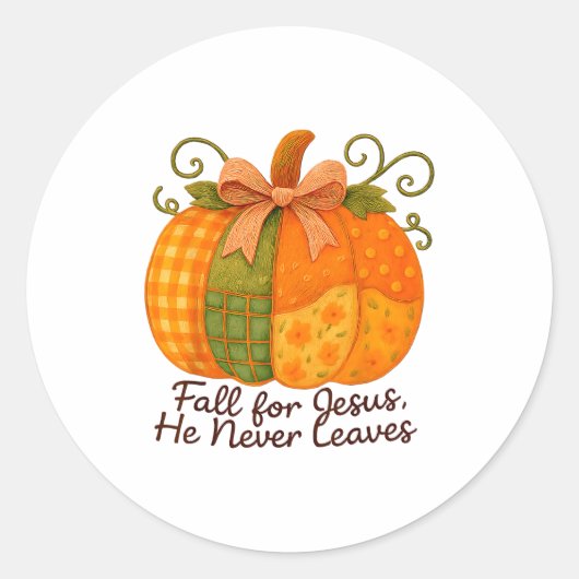 Fall For Jesus He Never Leaves Pumpkin Autumn Chri Ronde Sticker (Voorkant)