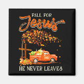 Fall For Jesus He Never Leaves Pumpkin Truck Thank Magneet (Voorkant)