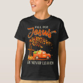 Fall For Jesus He Never Leaves Pumpkin Truck Thank T-shirt (Voorkant)