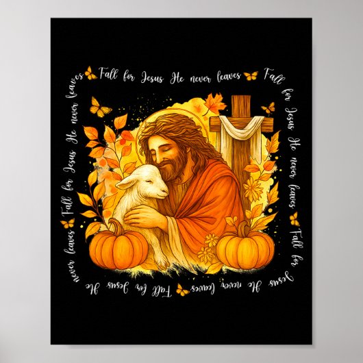 Fall For Jesus He Never Leaves Retro Thanksgiving Poster (Voorkant)