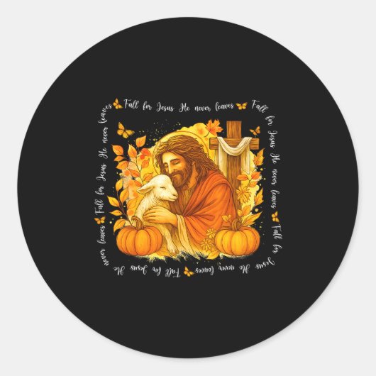 Fall For Jesus He Never Leaves Retro Thanksgiving Ronde Sticker (Voorkant)