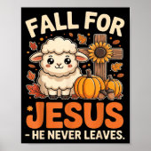Fall For Jesus He Never Leaves Sheep Christian Aut Poster (Voorkant)