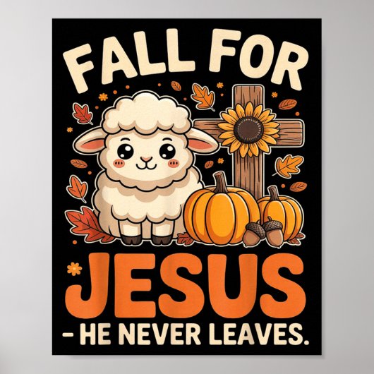 Fall For Jesus He Never Leaves Sheep Christian Aut Poster (Voorkant)