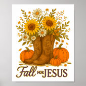 Fall For Jesus Western Boots Pumpkin Floral Faith  Poster (Voorkant)