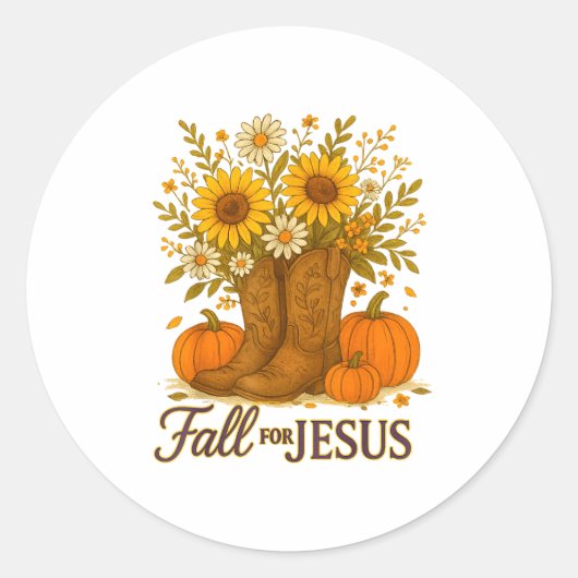 Fall For Jesus Western Boots Pumpkin Floral Faith  Ronde Sticker (Voorkant)
