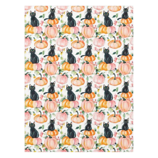 Fall Halloween Black Cats and Pumpkin Design Tafelkleed (Voorkant)