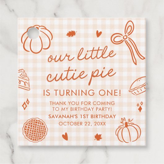 Fall Hand Drawn A Little Cutie Pie 1st Birthday Bedankjes Labels (Voorkant)