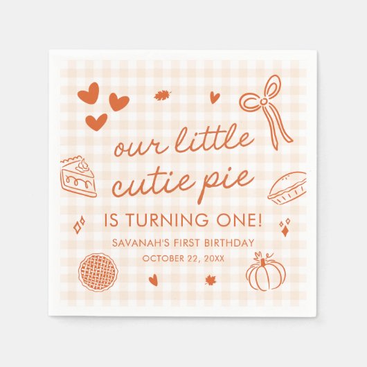 Fall Hand Drawn A Little Cutie Pie 1st Birthday Servet (Voorkant)