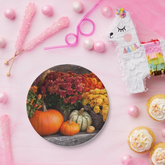 Fall Harvest Tablescape - Autumn Pumpkins Flowers Papieren Bordje (Feest)