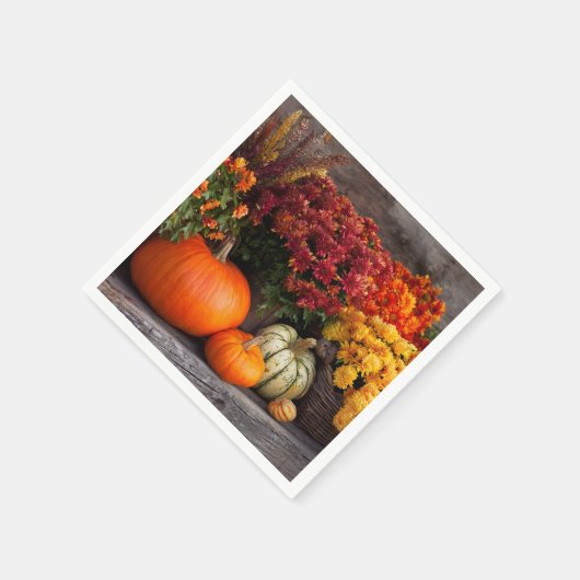 Fall Harvest Tablescape - Autumn Pumpkins Flowers Servet (Hoek)