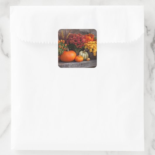 Fall Harvest Tablescape - Autumn Pumpkins Flowers Vierkante Sticker (Tas)