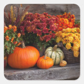 Fall Harvest Tablescape - Autumn Pumpkins Flowers Vierkante Sticker (Voorkant)