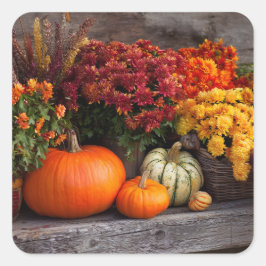 Fall Harvest Tablescape - Autumn Pumpkins Flowers Vierkante Sticker