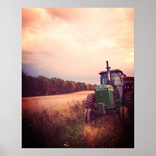 Fall Harvest Tractor at Sunset Poster (Voorkant)