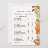 Fall   He said she said Bridal shower game card Aankondiging (Voorkant)