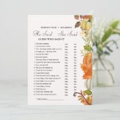 Fall   He said she said Bridal shower game card Aankondiging (Staand voorkant)