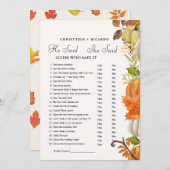 Fall   He said she said Bridal shower game card Aankondiging (Voorkant / Achterkant)