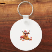 Fall Highland Cow Pumpkin Bow Christmas Girls Kids Sleutelhanger (Voorkant)