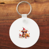 Fall Highland Cow Pumpkin Bow Christmas Girls Kids Sleutelhanger (Voorkant)