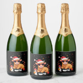 Fall Highland Cow Pumpkin Bow Christmas Girls Kids Sparkling Wijnetiket (Flessen)