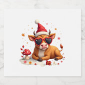 Fall Highland Cow Pumpkin Bow Christmas Girls Kids Sparkling Wijnetiket (Enkel label)