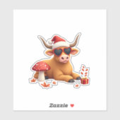 Fall Highland Cow Pumpkin Bow Christmas Girls Kids Sticker (Vel)