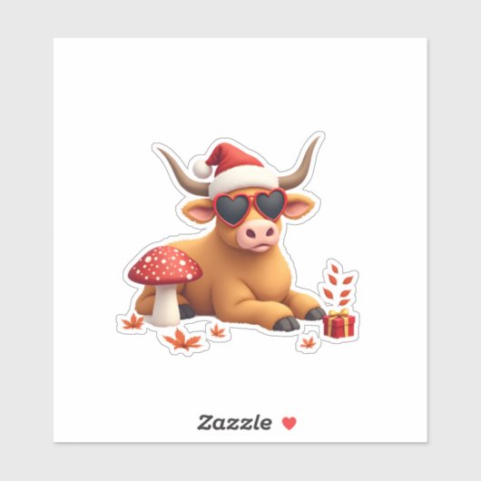 Fall Highland Cow Pumpkin Bow Christmas Girls Kids Sticker (Vel)