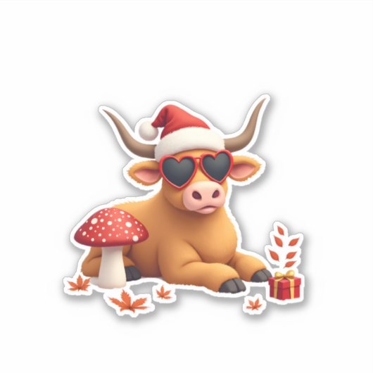 Fall Highland Cow Pumpkin Bow Christmas Girls Kids Sticker (Voorkant)