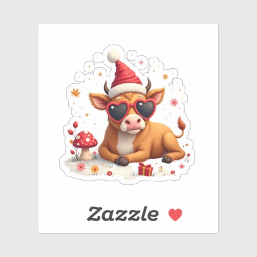 Fall Highland Cow Pumpkin Bow Christmas Girls Kids Sticker (Vel)