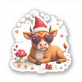 Fall Highland Cow Pumpkin Bow Christmas Girls Kids Sticker (Voorkant)