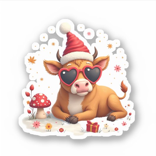 Fall Highland Cow Pumpkin Bow Christmas Girls Kids Sticker (Voorkant)