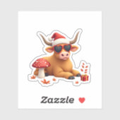 Fall Highland Cow Pumpkin Bow Christmas Girls Kids Sticker (Vel)