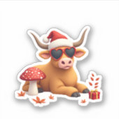 Fall Highland Cow Pumpkin Bow Christmas Girls Kids Sticker (Voorkant)