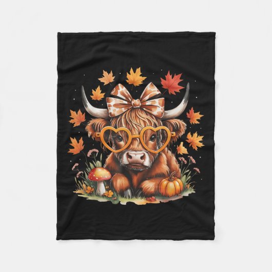 Fall Highland Cow Pumpkin Bow Thanksgiving Fall Gi Fleece Deken (Voorkant)