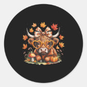 Fall Highland Cow Pumpkin Bow Thanksgiving Fall Gi Ronde Sticker (Voorkant)