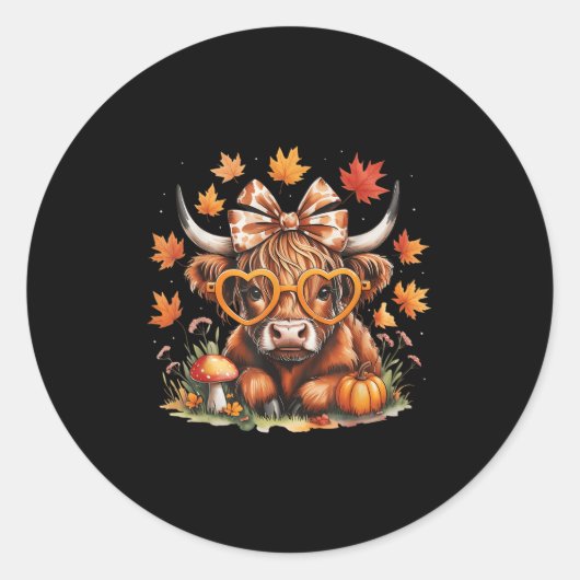 Fall Highland Cow Pumpkin Bow Thanksgiving Fall Gi Ronde Sticker (Voorkant)
