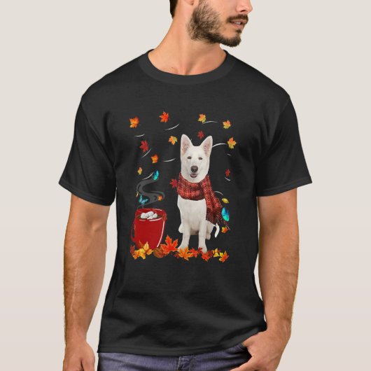 Fall Hot Chocolate White German Shepherd T-shirt (Voorkant)