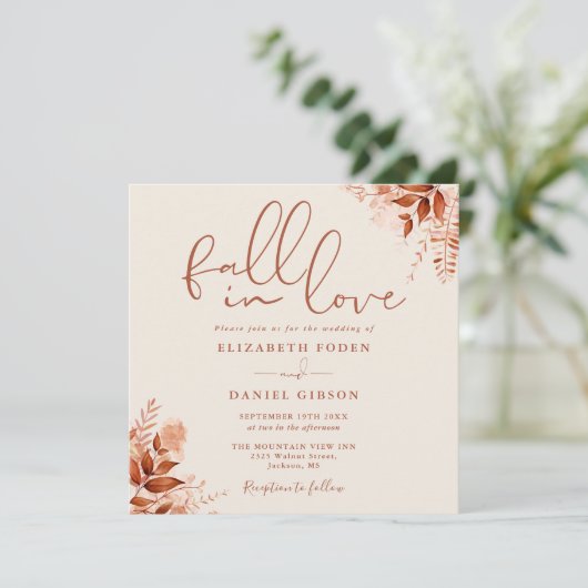 Fall In Love Autumn Floral QR Code Wedding Kaart (Staand voorkant)