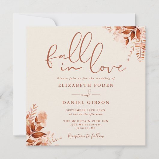 Fall In Love Autumn Floral QR Code Wedding Kaart (Voorkant)