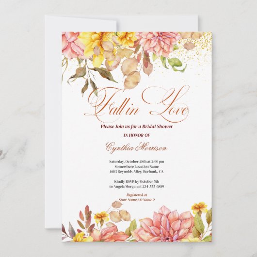 Fall in Love Autumn Floral Romance Bridal Shower Kaart (Voorkant)